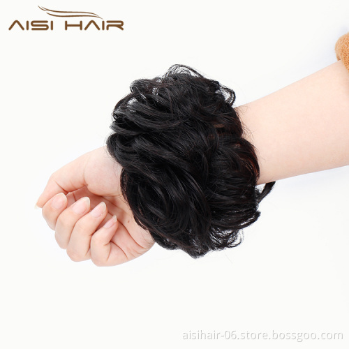 Aisi Hair Brazilian Human Hair Curly Black Chignon Bun Elastic Rope Rubber Band Hairpiece Clip In Extension For Black Women